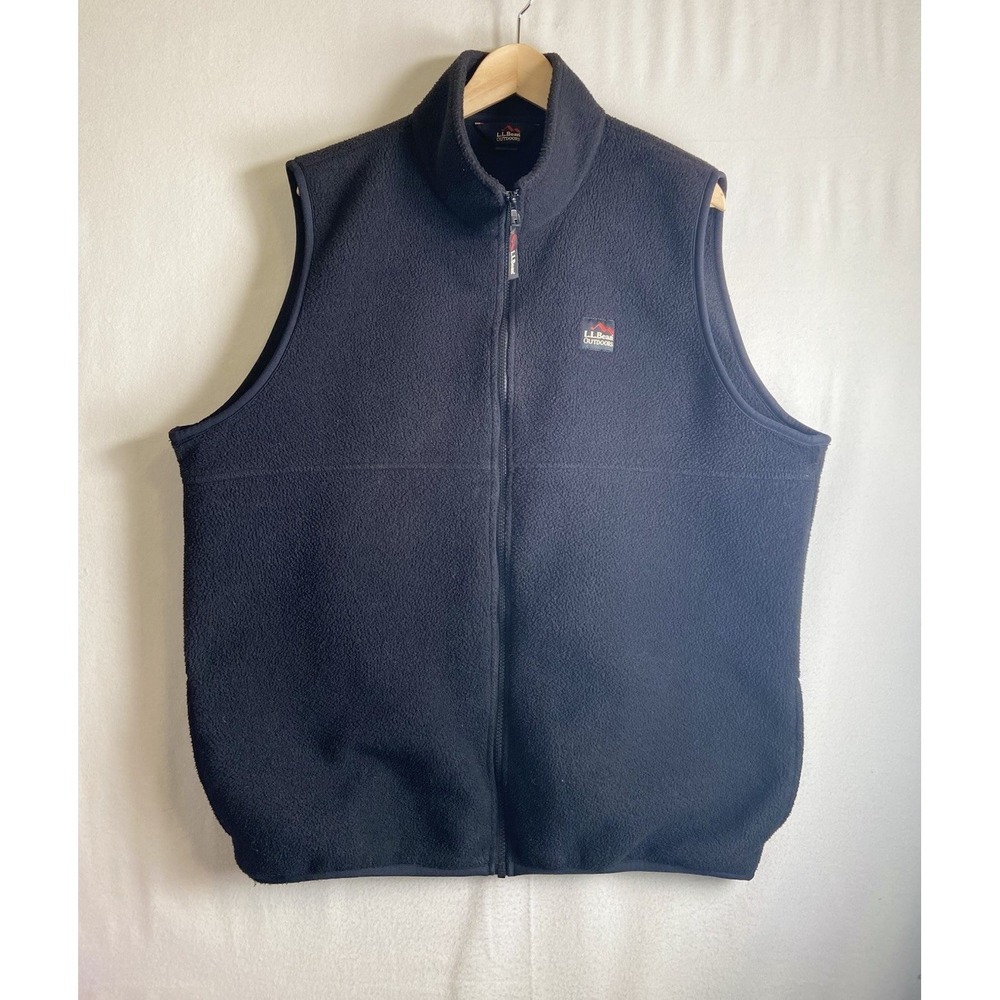 LL Bean Fleece Vest Men's XL Tall Full Zip Outdoor Hiking Layer Black USA
